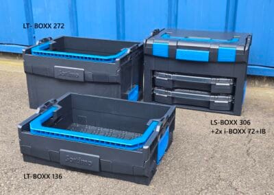 Boxx sans couvercle LT-BOXX 136, LT136G ref: 6000011066 Boxx sans couvercle LT-BOXX 272, LT272G ref: 6000011068 Boxx avec couvercle sur le dessus et deux compartiments avec i-boxx + insetboxx dessous LS-BOXX 306 +2x i-BOXX 72+IB , LS 306 G+ i-72+IB ref: 1000018326